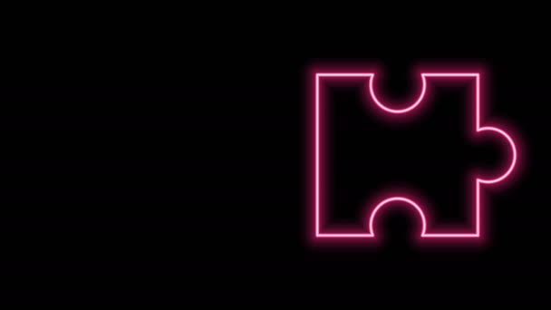 Glowing neon line Piece of puzzle icon isolated on black background. Modern flat, business, marketing, finance, internet concept. 4K Video motion graphic animation — Stock Video