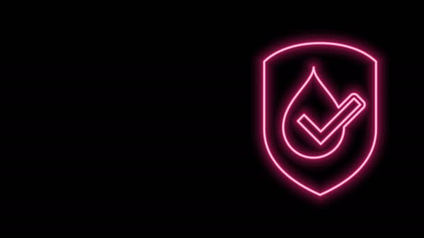 Zářící neonová čára Vodotěsná ikona izolovaná na černém pozadí. Koncepce ochrany proti vodě nebo kapalině. Grafická animace pohybu videa 4K — Stock video