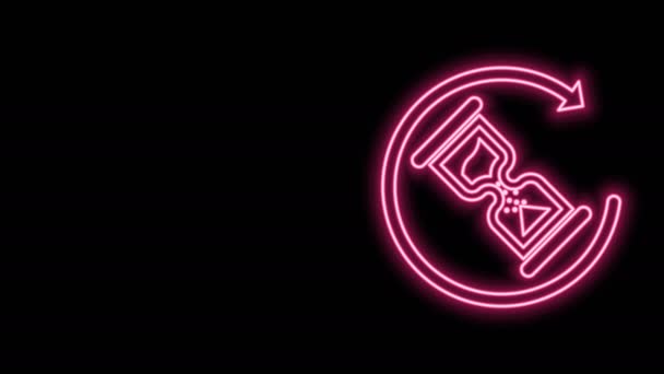 Glødende neonlinje Venteikon isoleret på sort baggrund. Ventetid ikon. Timeglas ur. 4K Video bevægelse grafisk animation – Stock-video