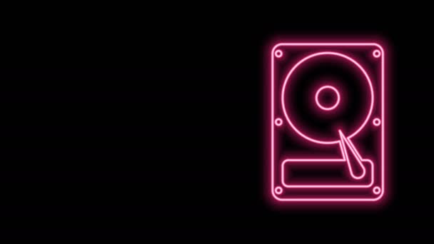 Linea neon incandescente Icona disco rigido HDD isolata su sfondo nero. Animazione grafica 4K Video motion — Video Stock
