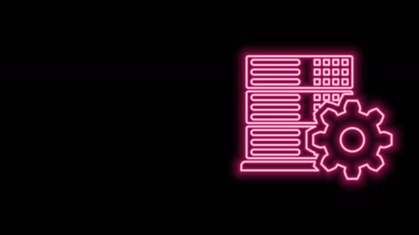 Glowing neon line Server setting icon isolated on black background. 4K Video motion graphic animation — Stock Video