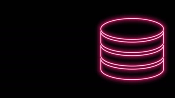 Linea al neon luminosa Icona del database isolata su sfondo nero. Database di rete, disco con barra di avanzamento. Concetto di riserva. Animazione grafica 4K Video motion — Video Stock