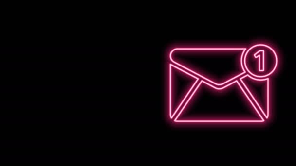 Zářící neonová čára Ikona obálky izolovaná na černém pozadí. Byl přijat koncept zprávy. Nová, e-mailová zpráva, sms. Služba doručování pošty. Grafická animace pohybu videa 4K — Stock video