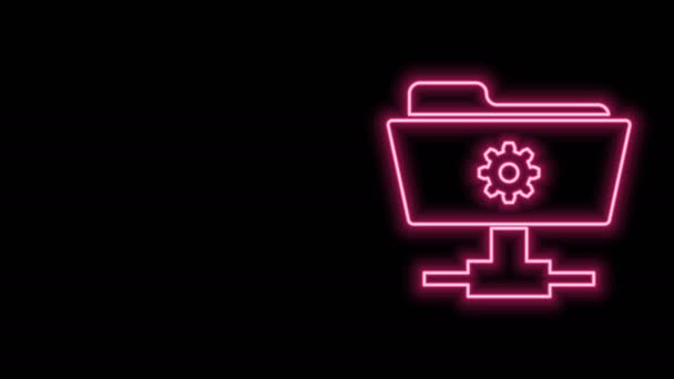 Glowing neon line FTP settings folder icon isolated on black background. Software update, transfer protocol, router, teamwork tool management, copy process. 4K Video motion graphic animation — Stock Video