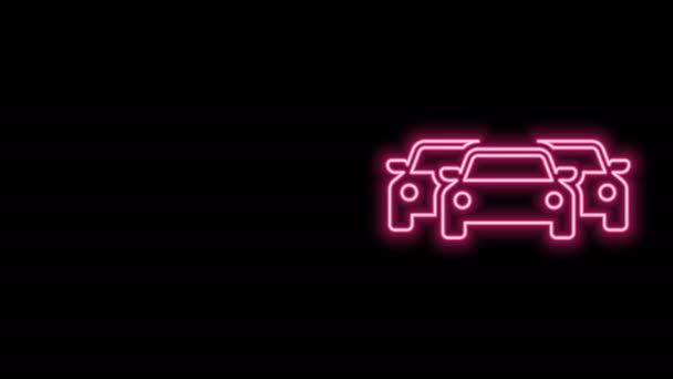 Świecąca neonowa linia Ikona samochodów na czarnym tle. 4K Animacja graficzna ruchu wideo — Wideo stockowe