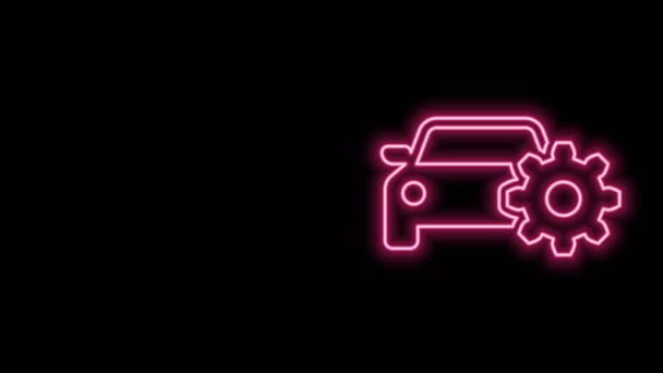 Glowing neon line Car service icon isolated on black background. Auto mechanic service. Mechanic service. Repair service auto mechanic. Maintenance sign. 4K Video motion graphic animation — Stock Video