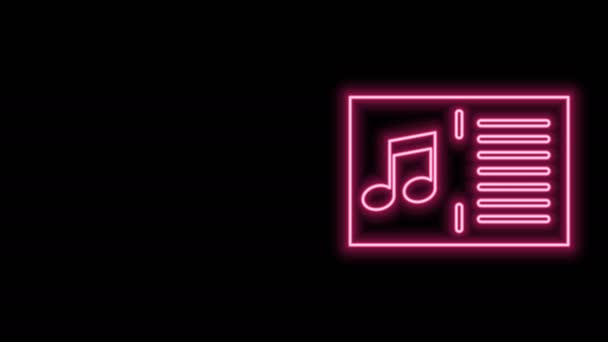 Glowing neon line Music book with note icon isolated on black background. Music sheet with note stave. Notebook for musical notes. 4K Video motion graphic animation — Stock Video