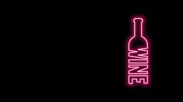 Zářící neonová čára Lahvička s ikonou vína izolovaná na černém pozadí. Píšu láhev vína. Grafická animace pohybu videa 4K — Stock video