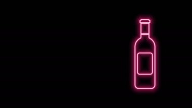 Parlayan neon hattı. Siyah arka planda izole edilmiş şarap ikonu. 4K Video hareketli grafik canlandırması