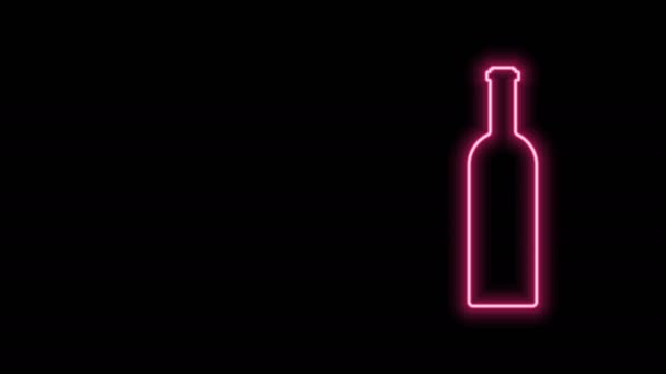 Zářící neonová čára Lahvička s ikonou vína izolovaná na černém pozadí. Grafická animace pohybu videa 4K — Stock video