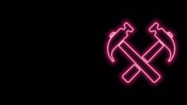 Leuchtende Leuchtschrift Zwei gekreuzte Hämmer auf schwarzem Hintergrund. Werkzeug zur Reparatur. 4K Video Motion Grafik Animation — Stockvideo