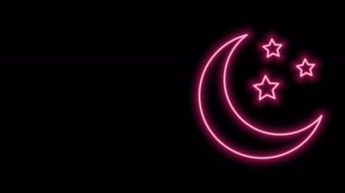 Parlayan neon hattı Ay ve yıldız simgesi siyah arkaplanda izole edildi. 4K Video hareketli grafik canlandırması