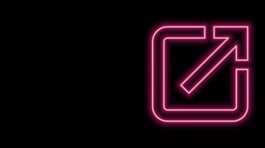 Siyah arkaplanda izole edilmiş yeni pencere simgesinde parlayan neon hattı Açık. Başka bir sekme düğmesi işareti aç. Tarayıcı çerçeve sembolü. Dış bağlantı işareti. 4K Video hareketli grafik canlandırması