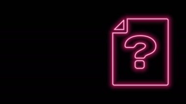Parlayan neon çizgisi Bilinmeyen belge simgesi siyah arkaplanda izole edildi. Soru işareti olan dosya. Raporu, servisi ve küresel arama işaretini beklet. 4K Video hareketli grafik canlandırması