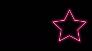 Parlayan neon çizgi yıldızı simgesi siyah arkaplanda izole edildi. Favori, en iyi derecelendirme, ödül sembolü. 4K Video hareketli grafik canlandırması