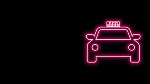 Świecące neon linii Taxi samochód ikona izolowana na czarnym tle. 4K Animacja graficzna ruchu wideo — Wideo stockowe