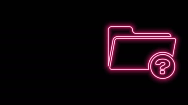Linea al neon luminosa Icona di directory sconosciuta isolata su sfondo nero. Lente d'ingrandimento e cartella. Animazione grafica 4K Video motion — Video Stock
