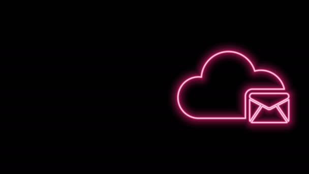 Gloeiende neon lijn Cloud mail server pictogram geïsoleerd op zwarte achtergrond. Cloud server hosting voor e-mail. Online berichtendienst. Een postbus bord. 4K Video motion grafische animatie — Stockvideo