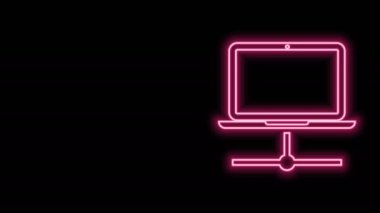 Parlayan neon hattı Bilgisayar ağı simgesi siyah arkaplanda izole edildi. Laptop ağı. İnternet bağlantısı. 4K Video hareketli grafik canlandırması