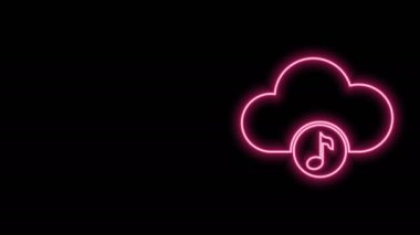 Parlayan neon hattı müzik yayın servisi simgesi siyah arkaplanda izole edildi. Ses bulutu hesaplama, çevrimiçi medya yayını, online şarkı, ses dalgası. 4K Video hareketli grafik canlandırması