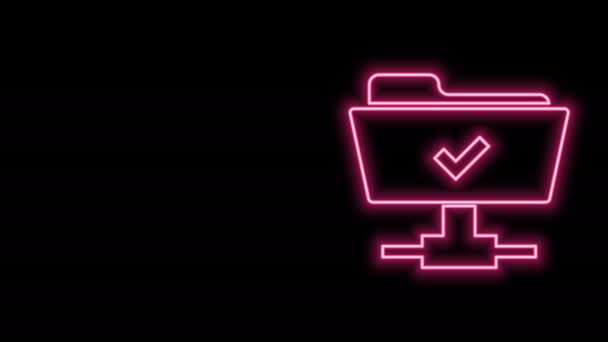 Icona luminosa al neon linea operazione FTP successo isolato su sfondo nero. Aggiornamento software, protocollo di trasferimento, gestione degli strumenti di lavoro di squadra, processo di copia. Animazione grafica 4K Video motion — Video Stock