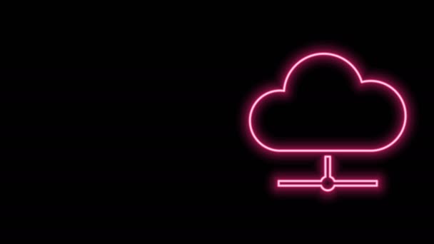 Gloeiende neon lijn Netwerk cloud verbinding pictogram geïsoleerd op zwarte achtergrond. Sociale technologie. Cloud computing concept. 4K Video motion grafische animatie — Stockvideo