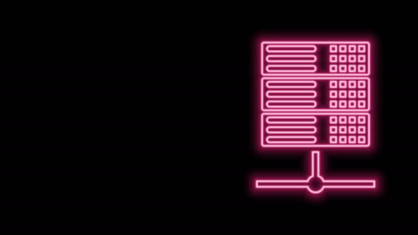 Lumineux néon ligne Serveur, Données, Web Hosting icône isolée sur fond noir. Animation graphique de mouvement vidéo 4K — Video