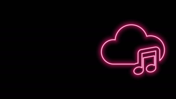 Leuchtende Neon-Line Musik-Streaming-Dienst Symbol isoliert auf schwarzem Hintergrund. Sound Cloud Computing, Online Media Streaming, Online Song, Audio Wave. 4K Video Motion Grafik Animation — Stockvideo