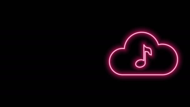 Gloeiende neon lijn Muziek streaming service icoon geïsoleerd op zwarte achtergrond. Geluidscloud computing, online media streaming, online song, audio wave. 4K Video motion grafische animatie — Stockvideo