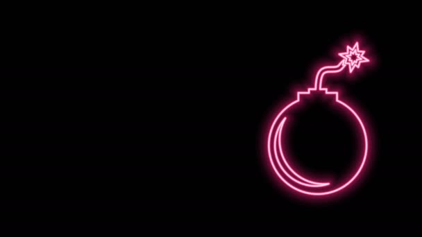 Žhnoucí neonová čára Bomba připravena explodovat ikonu izolovanou na černém pozadí. Grafická animace pohybu videa 4K — Stock video