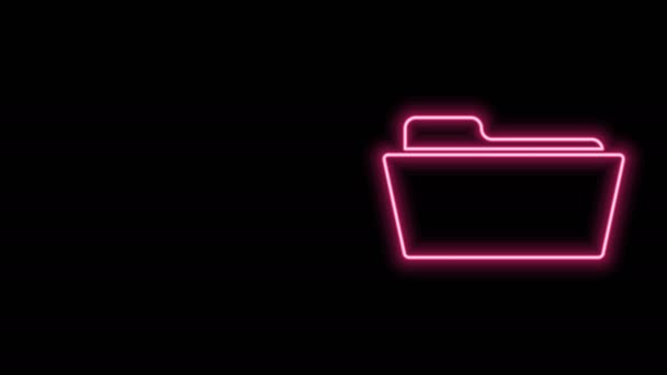 Gloeiende neon lijn Folder pictogram geïsoleerd op zwarte achtergrond. 4K Video motion grafische animatie — Stockvideo