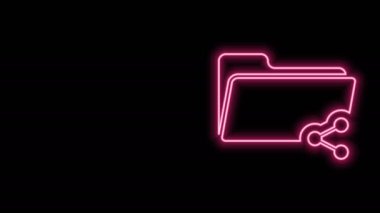 Parlayan neon hattı paylaşım dizini simgesi siyah arkaplanda izole edildi. Dizin paylaşımı. Dizin transfer işareti. 4K Video hareketli grafik canlandırması