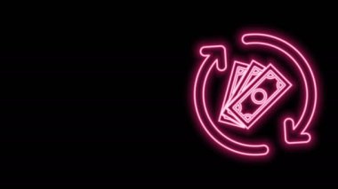 Parlayan neon hattı para iadesi simgesi siyah arkaplanda izole edildi. Finansal hizmetler, nakit geri ödeme konsepti, para iadesi, yatırım dönüşü, tasarruf hesabı. 4K Video hareketli grafik canlandırması