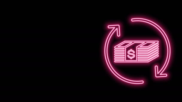 Žhnoucí neonová čára Náhrada peníze ikona izolované na černém pozadí. Finanční služby, koncept vrácení peněz, vrácení peněz, návratnost investic, spořicí účet. Grafická animace pohybu videa 4K — Stock video