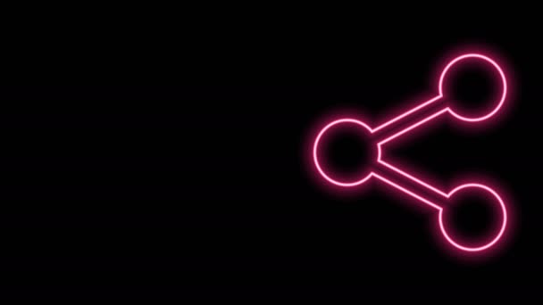 Gloeiende neon lijn Deel pictogram geïsoleerd op zwarte achtergrond. Delen, delen, communicatie pictogram, sociale media, verbinding, netwerk, distribueren teken. 4K Video motion grafische animatie — Stockvideo