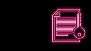 Parlayan neon hattı Akıllı sözleşme simgesi siyah arkaplanda izole edildi. Engelleme teknolojisi, kripto para madenciliği, bitcoin, altsikkeler, dijital para piyasası. 4K Video hareketli grafik canlandırması