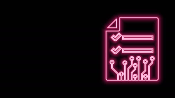 Glödande neon line Smart kontrakt ikon isolerad på svart bakgrund. Blockkedjeteknik, kryptovalutautvinning, bitcoin, altcoins, digital penningmarknad. 4K Video motion grafisk animation — Stockvideo