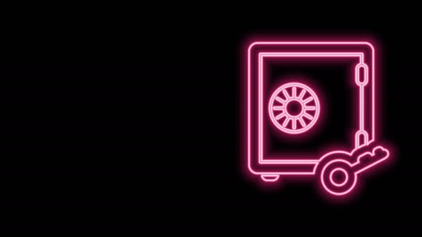 Linea neon incandescente Icona della prova del paletto isolata su sfondo nero. Cryptocurrency economia e raccolta di finanza. Animazione grafica 4K Video motion — Video Stock