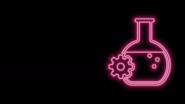 Parlayan neon hattı biyomühendislik simgesi siyah arkaplanda izole edildi. Genetik elementi ve biyomühendislik ikonu. Biyoloji, molekül, kimyasal ikon. 4K Video hareketli grafik canlandırması