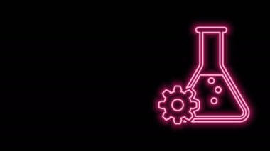 Parlayan neon hattı biyomühendislik simgesi siyah arkaplanda izole edildi. Genetik elementi ve biyomühendislik ikonu. Biyoloji, molekül, kimyasal ikon. 4K Video hareketli grafik canlandırması