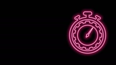 Parlayan neon hattı Zaman Yönetimi simgesi siyah arkaplanda izole edildi. Saat ve vites tabelası. Üretkenlik sembolü. 4K Video hareketli grafik canlandırması