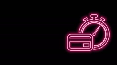 Parlayan neon hattı Hızlı ödeme simgesi siyah arkaplanda izole edildi. Hızlı para transferi ödemesi. Finansal hizmetler, hızlı kredi, zaman para, nakit iade konsepti. 4K Video hareketli grafik canlandırması
