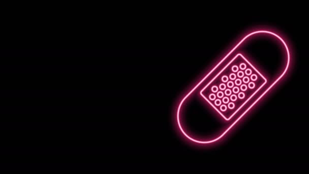 흑색 배경에 네온 라인 반라지 석고 아이콘 분리. 의료용 석고, 접착 붕대, 유연 한 직물 붕대. 4K 비디오 모션 그래픽 애니메이션 — 비디오
