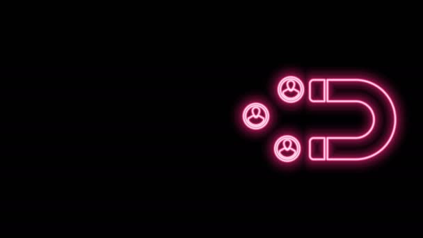 Linea neon incandescente Il cliente attrae l'icona isolata su sfondo nero. Ritenzione, supporto e assistenza clienti. I clienti attraggono con un magnete. Animazione grafica 4K Video motion — Video Stock