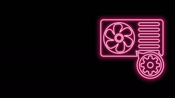 Gloeiende neon lijn Airconditioner en tandwielpictogram geïsoleerd op zwarte achtergrond. Aanpassen app, service concept, instelling opties, onderhoud, reparatie, vaststelling. 4K Video motion grafische animatie — Stockvideo