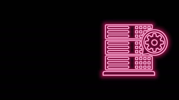 Glow neon line Serveur et icône d'engrenage isolés sur fond noir. Réglage app, concept de service, options de réglage, entretien, réparation, réparation. Animation graphique de mouvement vidéo 4K — Video