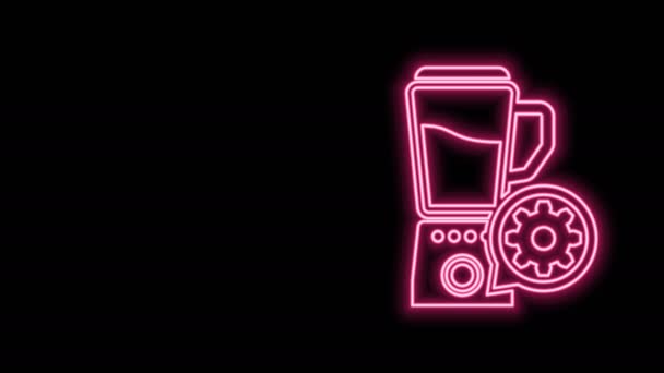 Linea neon luminosa Frullatore con ciotola e icona dell'ingranaggio isolato su sfondo nero. Regolazione app, concetto di servizio, opzioni di impostazione, manutenzione, riparazione, fissaggio. Animazione grafica 4K Video motion — Video Stock