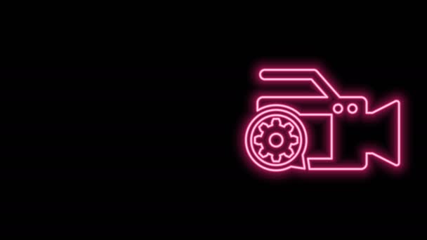 Glödande neon line Videokamera och redskap ikon isolerad på svart bakgrund. Justera app, servicekoncept, inställningsalternativ, underhåll, reparation, fixering. 4K Video motion grafisk animation — Stockvideo