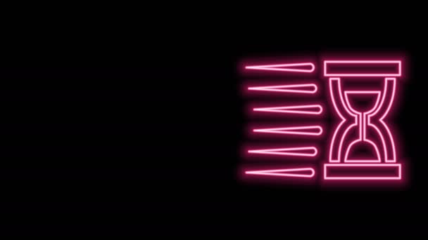 Linea neon incandescente Vecchia clessidra con icona di sabbia fluente isolata su sfondo nero. Segnale dell'orologio di sabbia. Concetto di gestione aziendale e temporale. Animazione grafica 4K Video motion — Video Stock