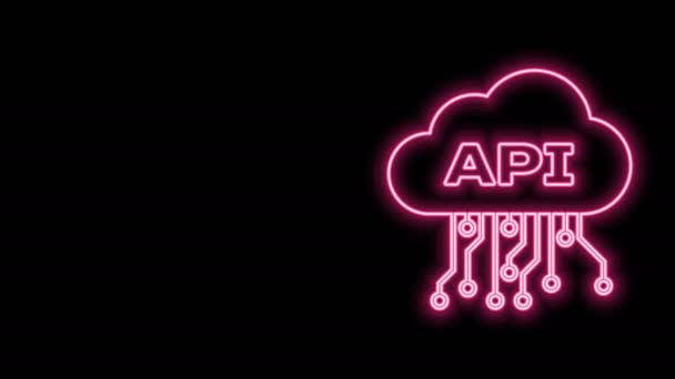 Zářící neonová čára Ikona rozhraní Cloud api izolovaná na černém pozadí. Aplikační programovací rozhraní API technologie. Integrace softwaru. Grafická animace pohybu videa 4K — Stock video